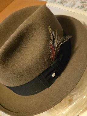 Stetson Brown Fedora with Black Band and Feather Accent